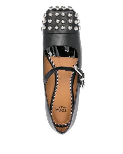 Toga Black Stud-Detail Ballet Flats