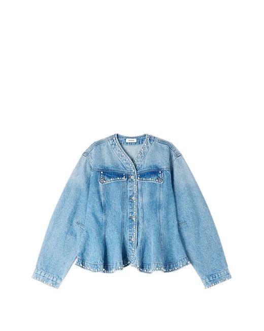 Sandro Blue Pearl-Embellishment Denim Jacket