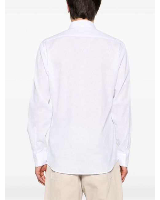Karl Lagerfeld White Long-sleeve Linen Blend Shirt for men