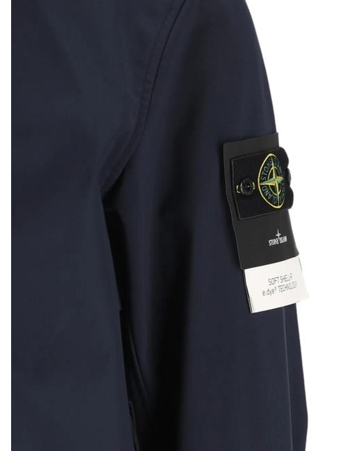 Stone Island Blue Logo-Patch Hooded Jacket for men