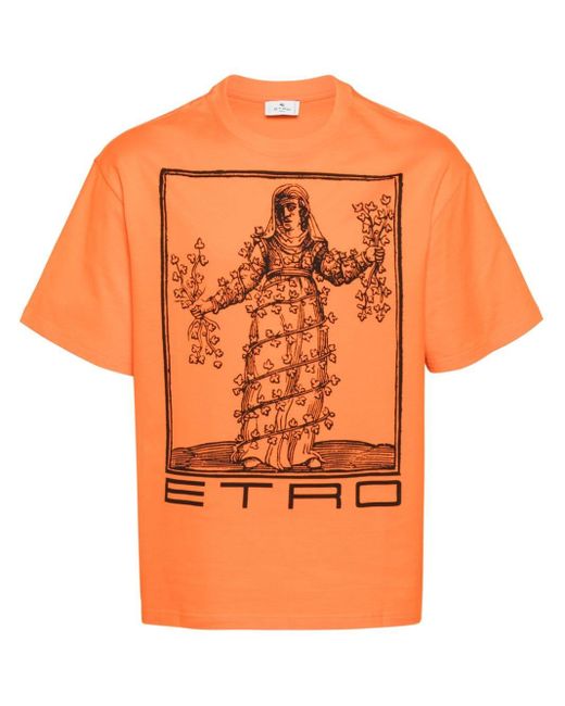T-shirt con stampa di Etro in Orange da Uomo