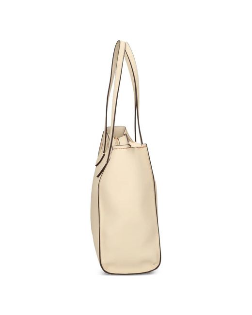 Love Moschino Natural Topstitch Logo-Plaque Tote Bag