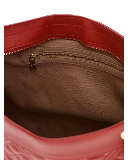 Moschino Red Quilted Logo-Detail Shoulder Bag