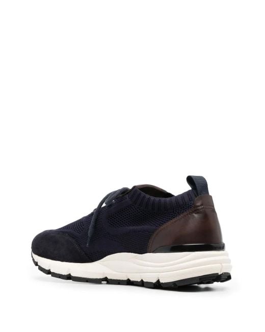 Scarosso Blue Knitted-Upper Suede Sneakers for men