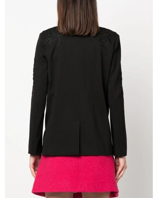 Twinset Black Floral-Embroidered Double-Breasted Blazer