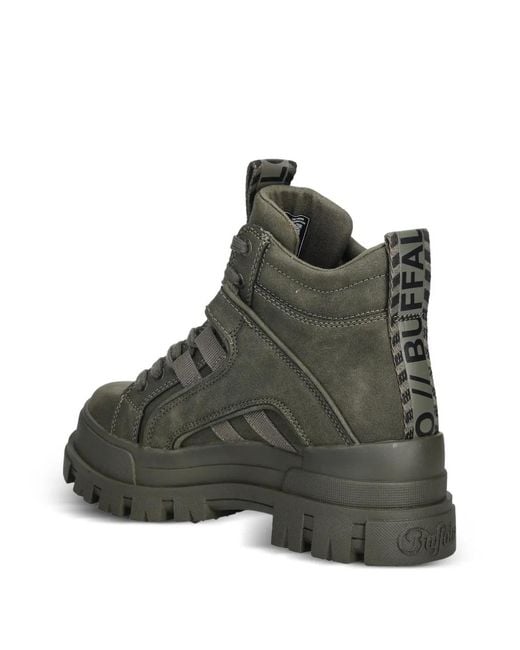 Buffalo Green Lace-Up Tread-Sole Boots