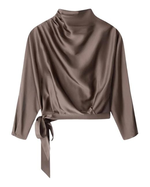Staud Brown Phoebe Silk Top