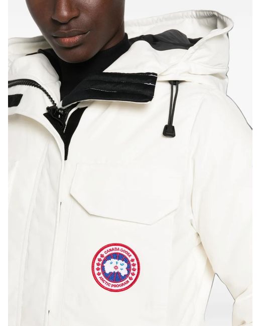 Canada Goose White Hooded Logo-Patch Coat