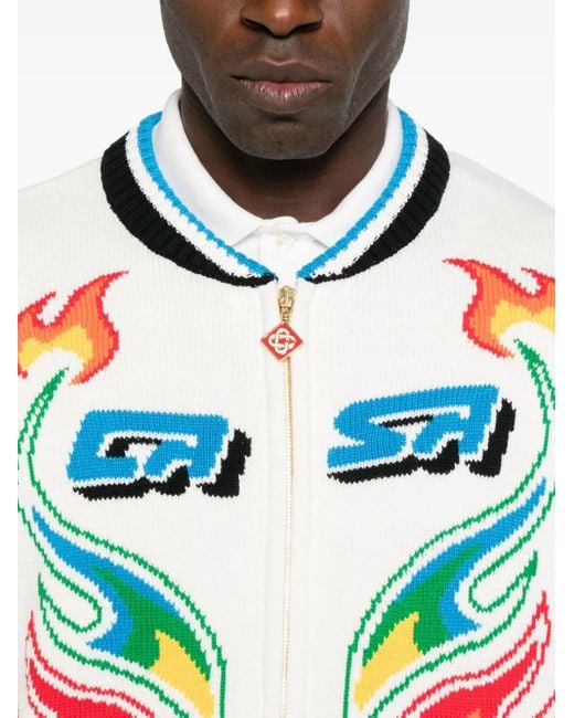 メンズ Casablanca Flame Laurel ジップアップ カーディガン White