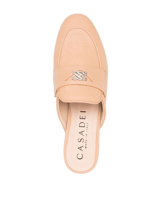 Casadei Pink Logo-plaque Leather Slippers