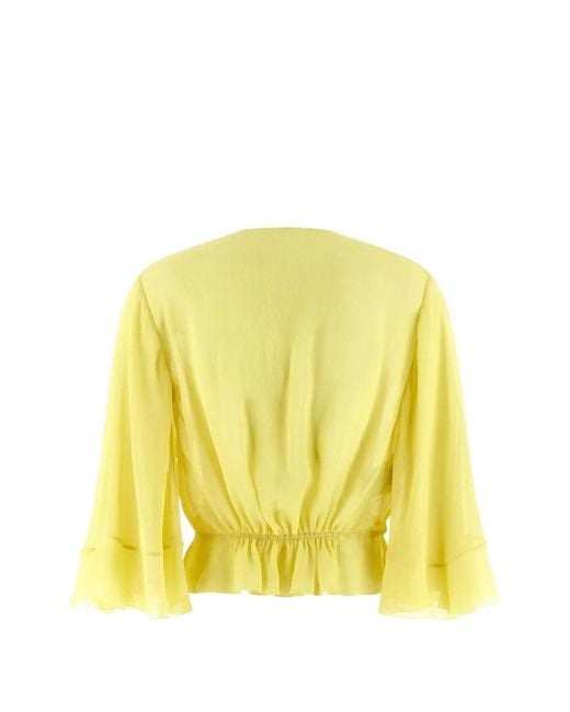 Alberta Ferretti Yellow Drawstring Ruffled Blouse