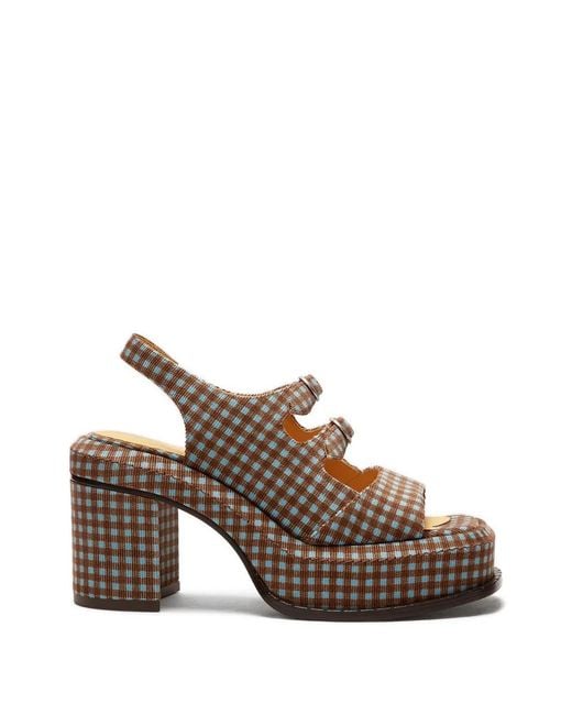 LILI CURIA Brown Edie Buckle Gingham Platform Heels