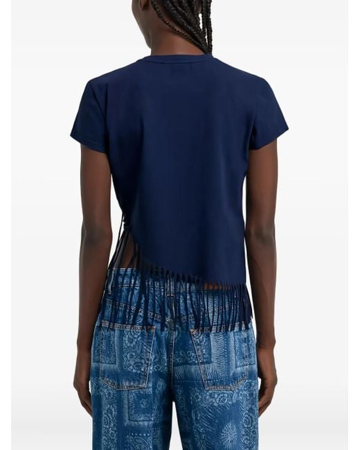 Roberto Cavalli Blue T-Shirt mit Fransen