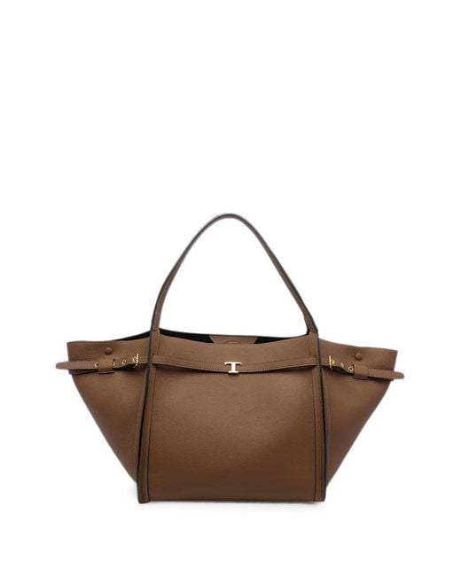 Tod's Brown Medium T Timeless Leather Shoulder Bag