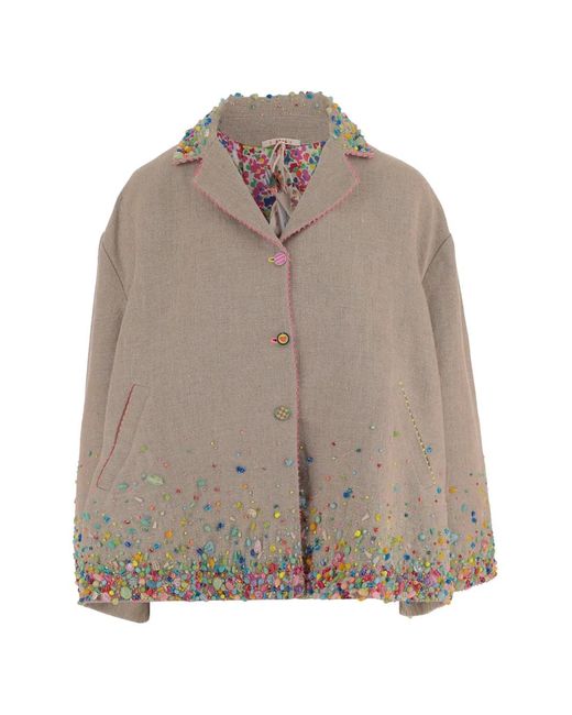 Péro Brown Bead-Details Linen Jacket
