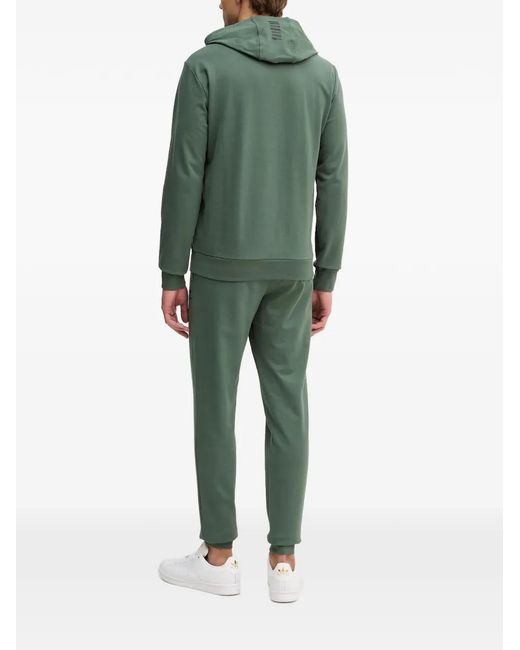 EA7 Green Drawstring Logo-Detail Hoodie for men