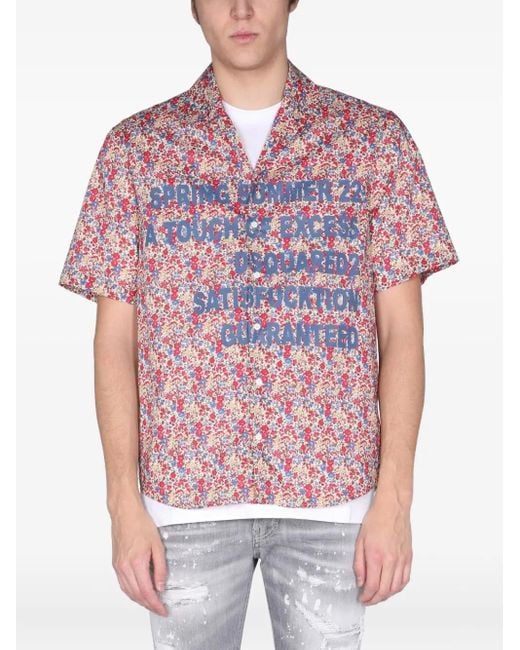DSquared² Red Floral-Print Shirt for men