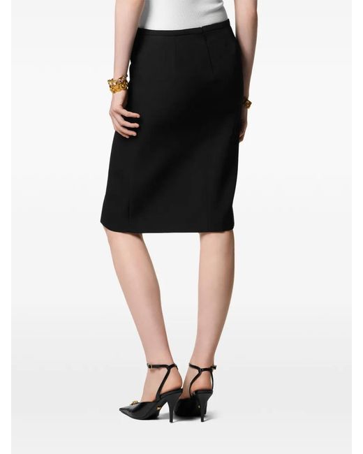 Versace Black Straight Silk And Nylon Midi Skirt