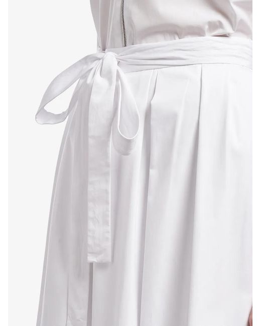 Prada White Pleated Poplin Midi Skirt