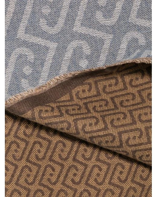 Liu Jo Gray Monogram-Pattern Fringed Scarf