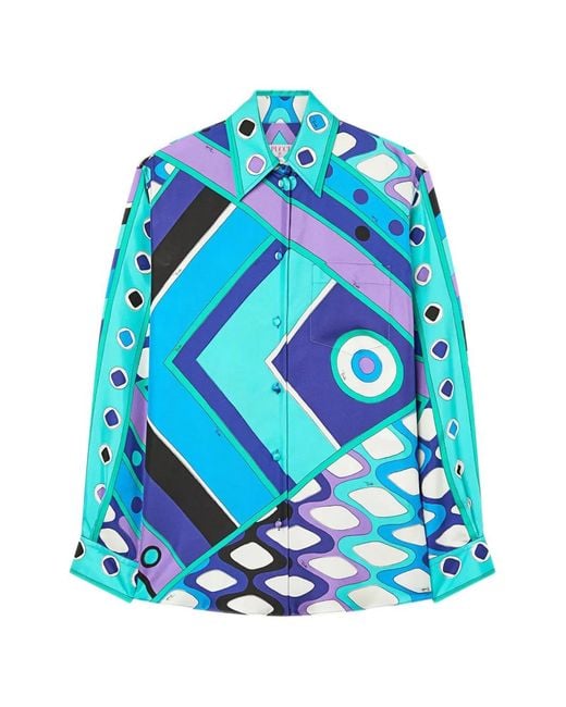 Emilio Pucci Blue Vivara-Print Silk Shirt