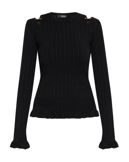 Versace Black Cut-Outs Ruffled Sweater