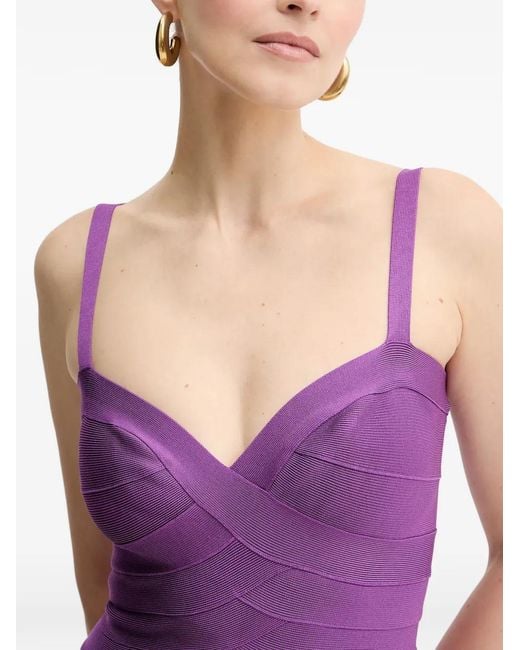 Hervé Léger Purple Georgia Fringed Midi Dress