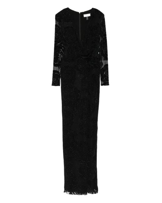 Nissa Black Glitter-Maxikleid mit Rosen-Print