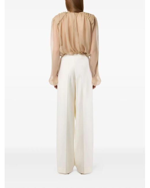 Nina Ricci Top Met Hoge Hals En Pofmouwen in het Natural