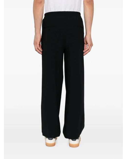 Giorgio Armani Black Elasticated-Waistband Straight-Leg Trousers for men