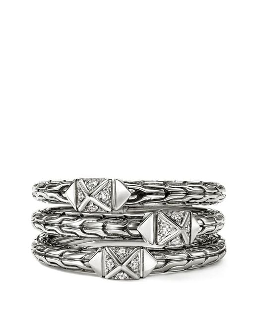 John Hardy Gray Sterling Diamond Triple-Row Ring