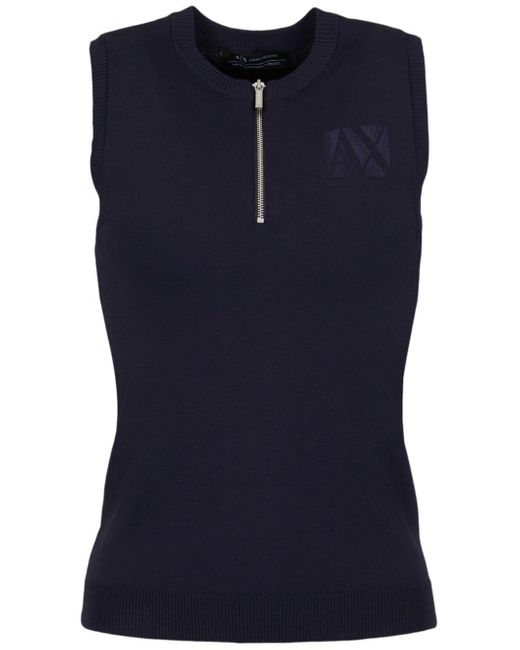 Armani Exchange Blue Logo-embroidered Ribbed-trim Top
