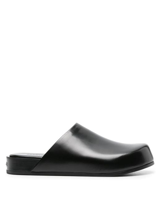Ferragamo Black Round-toe Leather Slippers for men