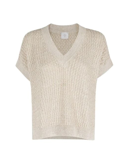 Eleventy White V-Neck Top