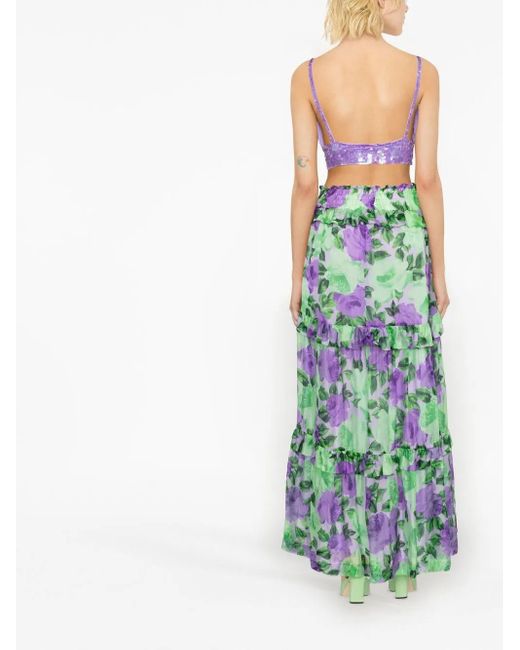 P.A.R.O.S.H. Purple V-Neck Sequin Embellished Crop Top