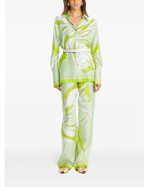 Tory Burch Green Printed Silk Pants