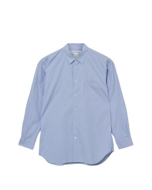 Comme des Garçons Blue Vertical-Stripe Patch-Pocket Shirt for men