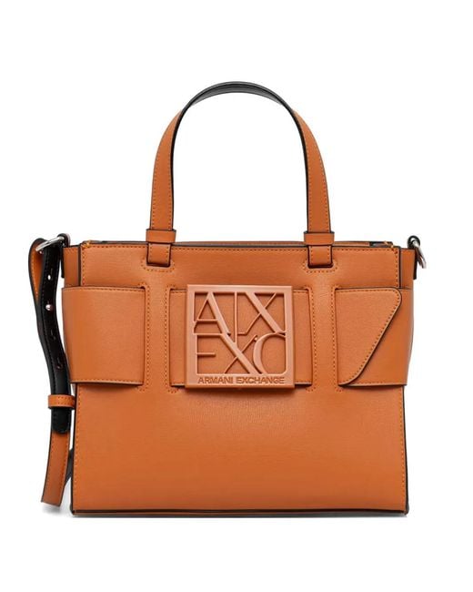 ARMANI EXCHANGE Brown Logo-Plaque Tote Bag
