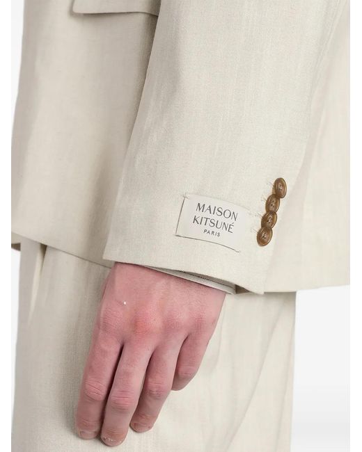 Maison Kitsuné White Logo-Patch Single-Breasted Tailored Blazer for men