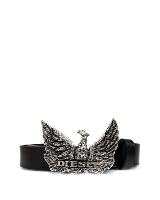 DIESEL Black Logo B-Phoenix Leather Belt for men