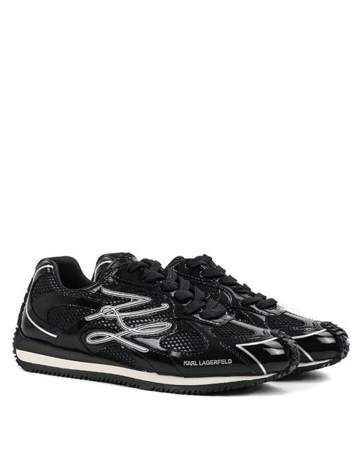 Karl Lagerfeld Black Velocette Patent-Leather Triangular-Sole Sneakers