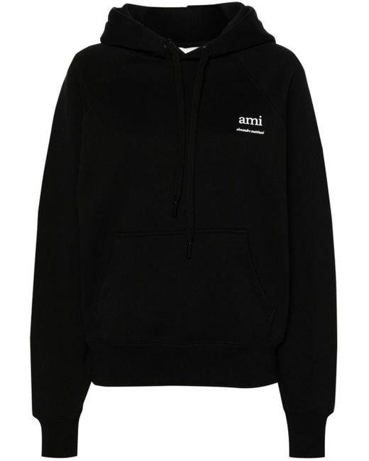 AMI Black Logo-print Jersey Hoodie