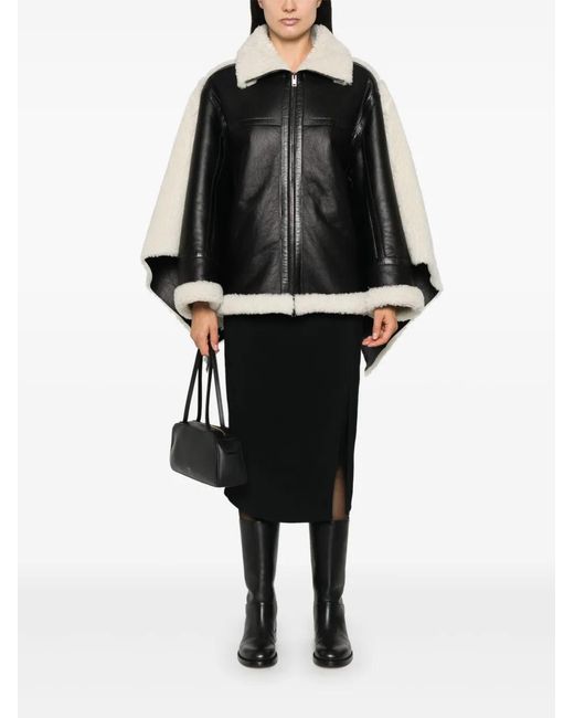 ALAINPAUL Black Shearling-Cape Jacket