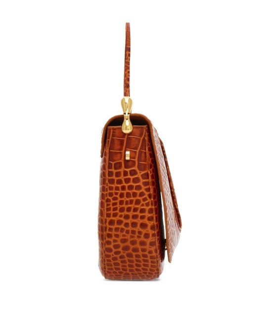 Ferragamo Brown Crocodile-Effect Leather Shoulder Bag