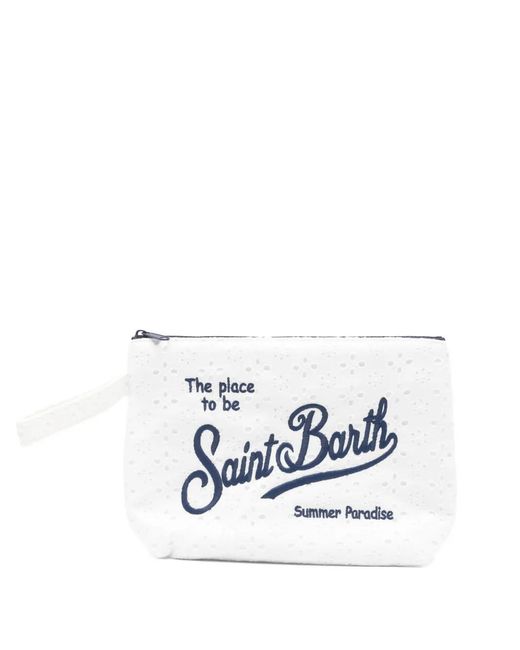 Mc2 Saint Barth White Aline Floral Embroidered Clutch Bag