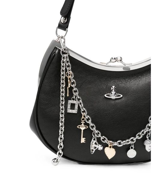 Vivienne Westwood Black Charm-Embellished Leather Shoulder Bag