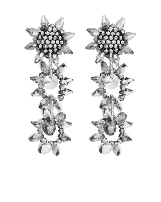 Oscar de la Renta White Beaded-Pompom Post-Back Earrings
