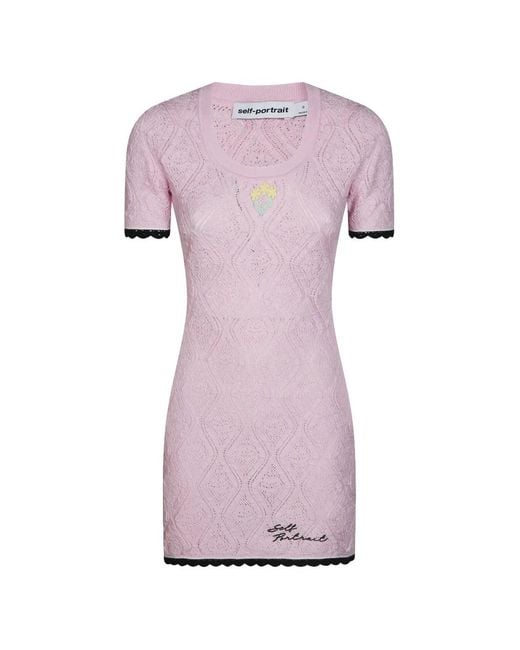 Self-Portrait Women's Pink Pointelle Knit Mini Dress - www.ice4pros.com.br