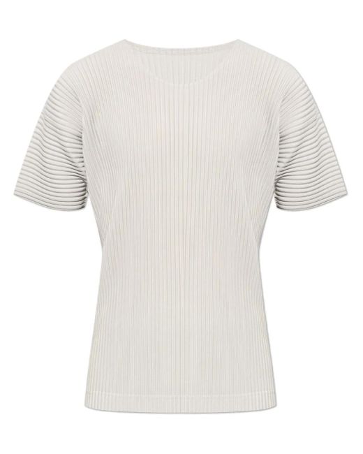 Homme Plissé Issey Miyake White Pleated T-Shirt for men