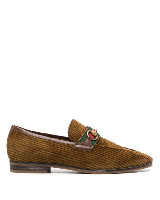 Gucci Brown Horsebit-detail Corduroy Leather Loafers for men